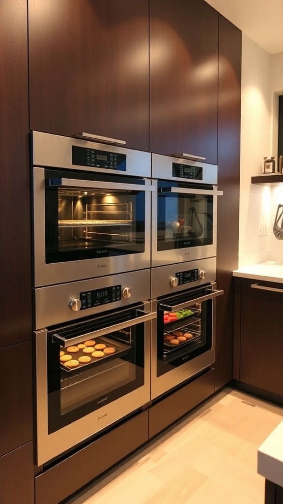 A contemporary kitchen with dual ovens side by side, highlighting cooking versatility.